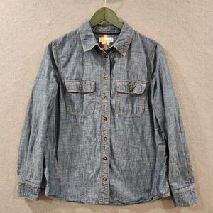 Boden Long Sleeve Button Down Denim Shirt Top 100 % Cotton Womens 10 Blue